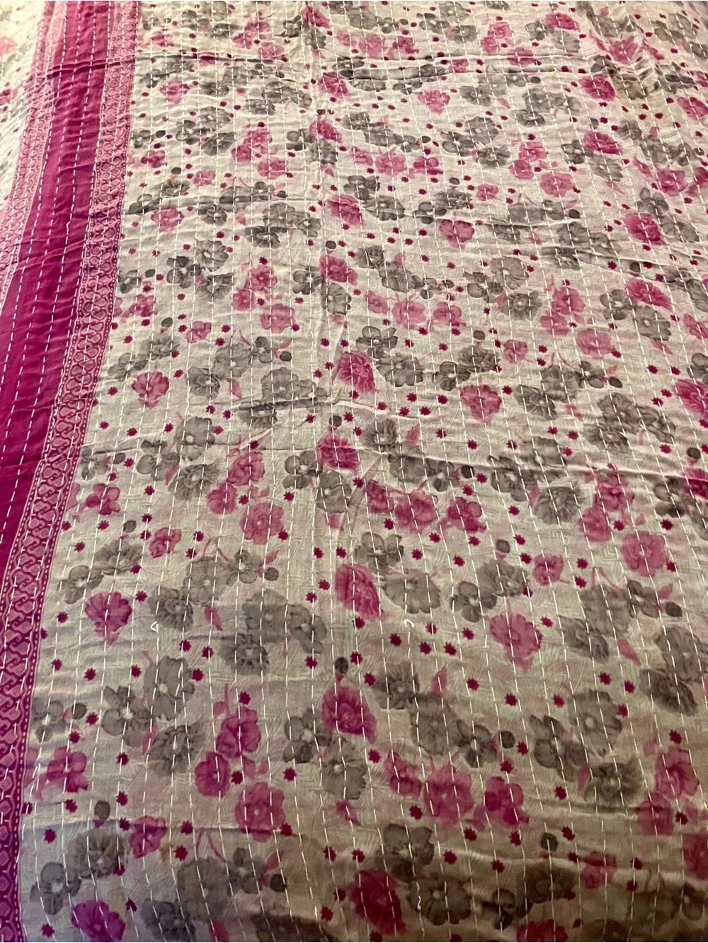 Pink Floral Cotton Quilt Bedspread